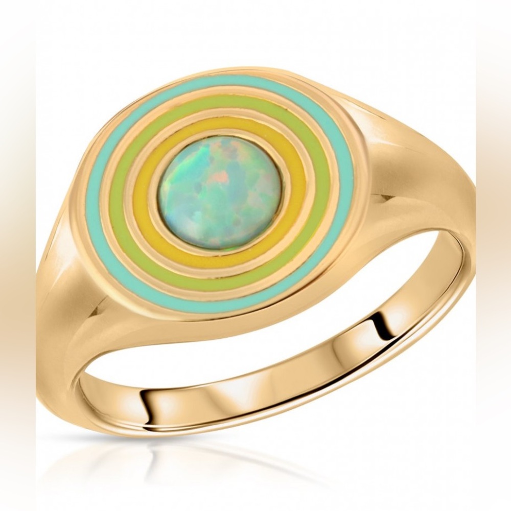Elizabeth Stone Rainbow Signet Ring Aquamarine